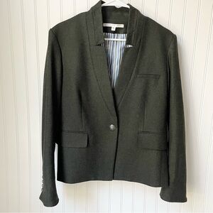 Veronica Beard Dickey Jacket Dark Green Size 10 Silver Crest Buttons Wool Blend